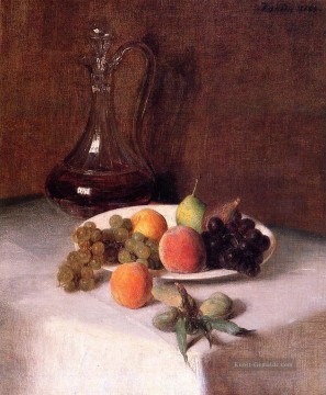  decke Galerie - eine Karaffe Wein und Obstteller auf einem weißen Tischdecke Henri Fantin Latour